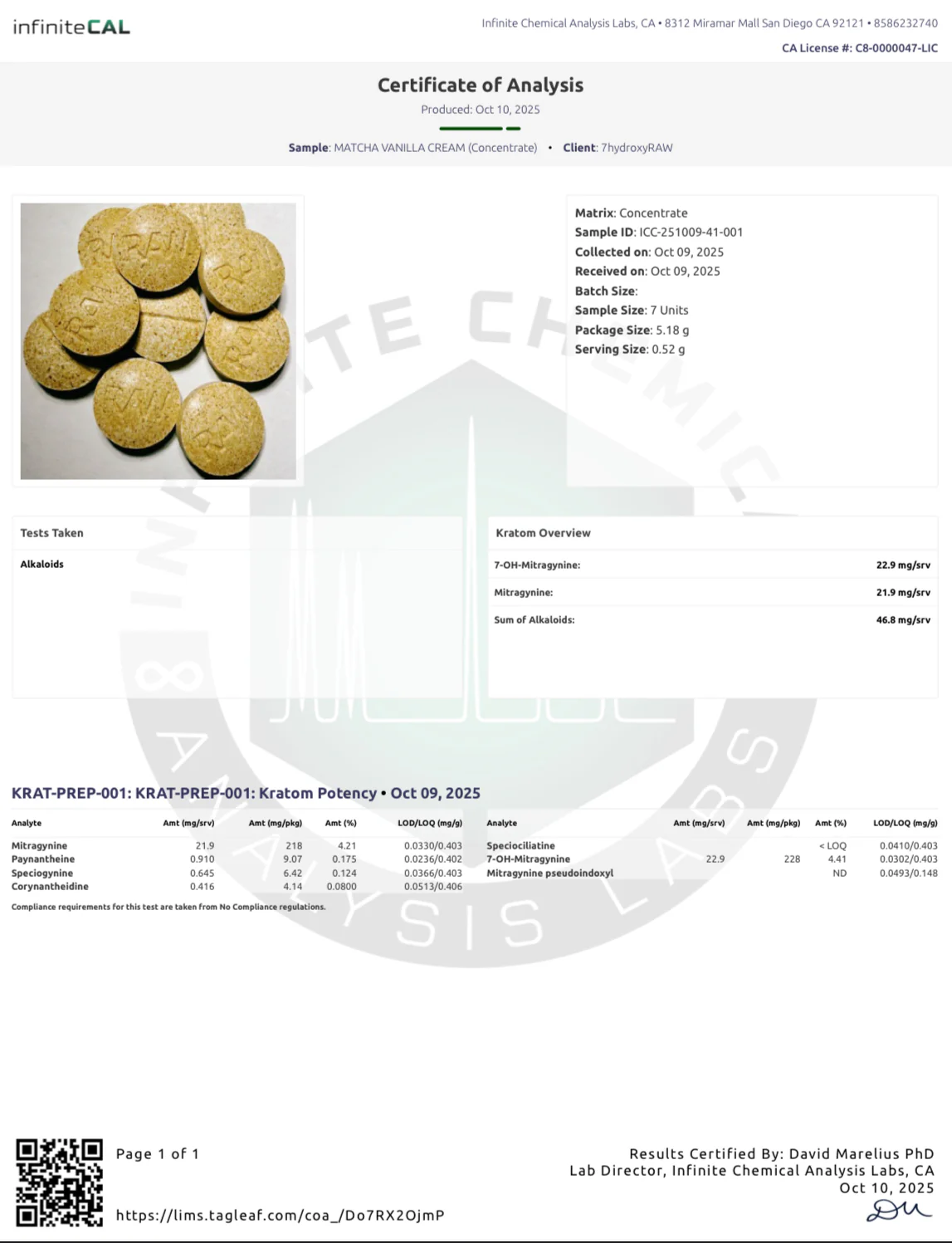 MATCHA VANILLA CREAM - TOTAL ALKS 49.8MG (23.7MG 7-OH/21.1MG MIT) - Image 8
