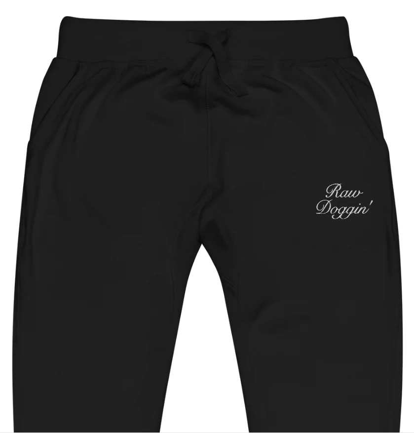 RAW DOGGIN' (WHITE EMBROIDERY) - Unisex Fleece Sweatpants - Image 2