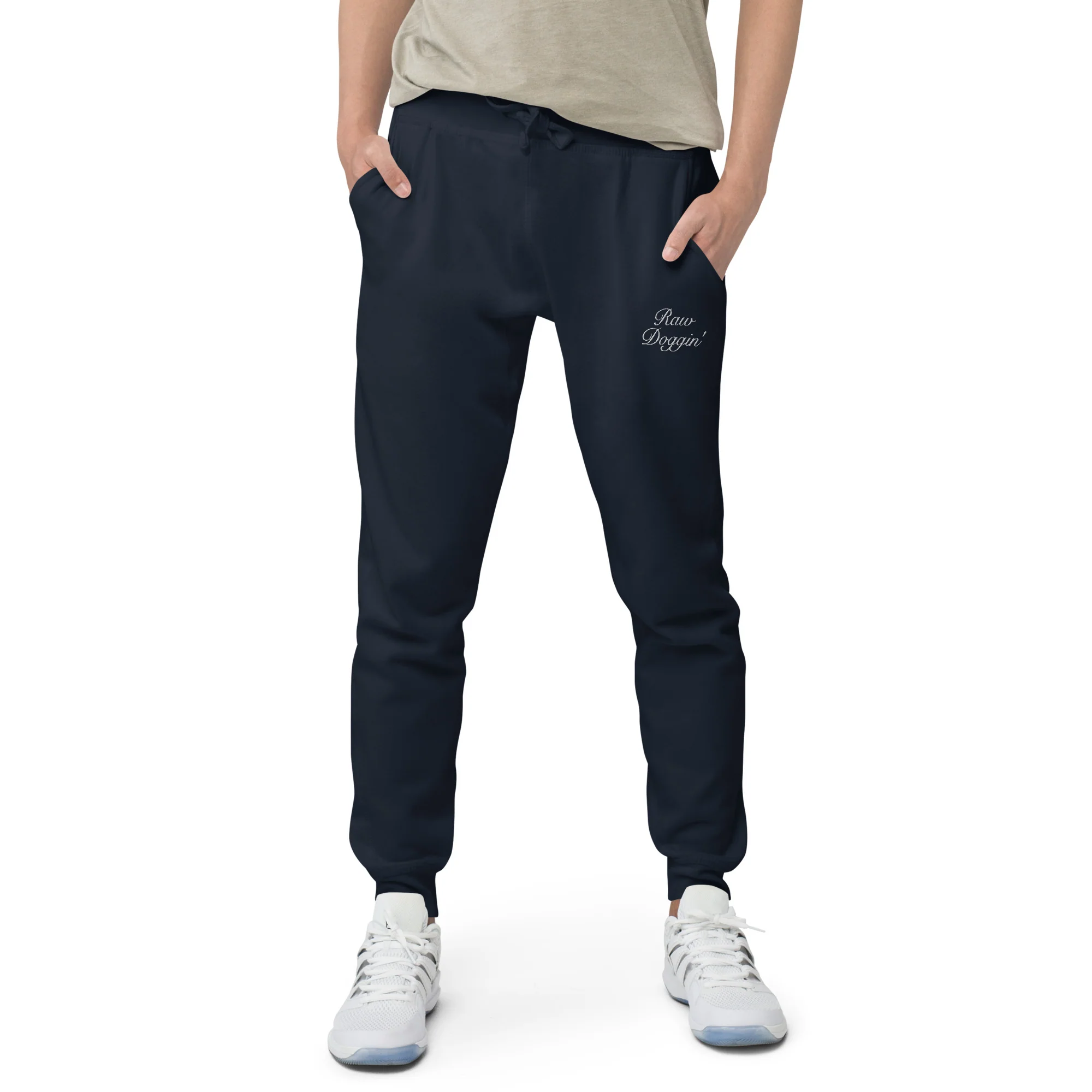 RAW DOGGIN' (WHITE EMBROIDERY) - Unisex Fleece Sweatpants - Image 6