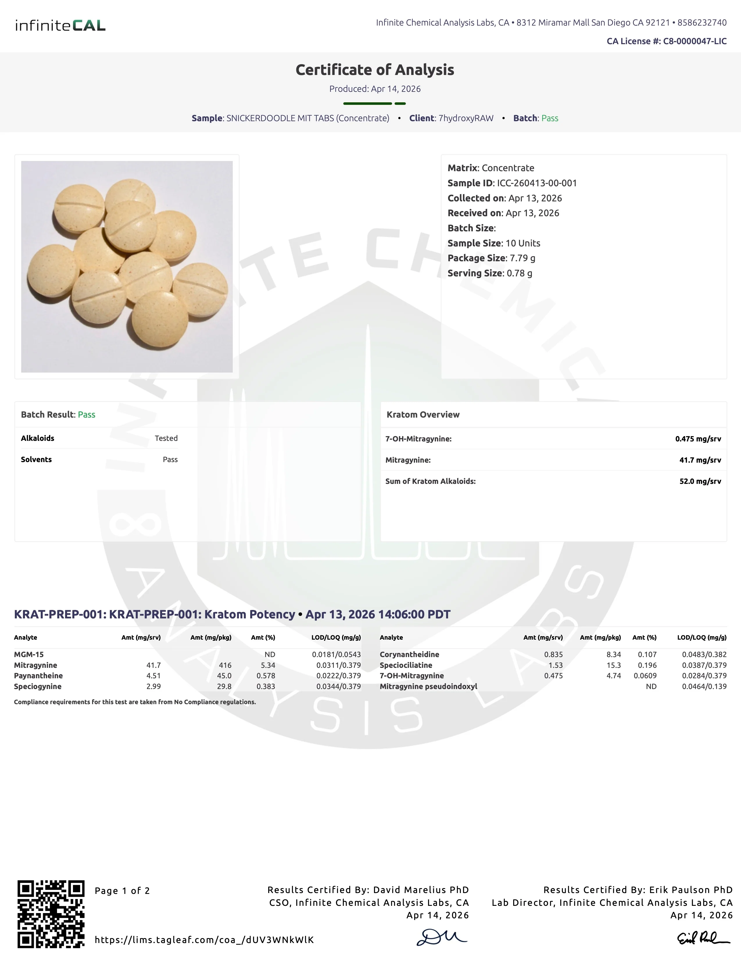 SNICKERDOODLE MIT TABS - TOTAL ALKS 52MG (41.7MG MIT) - NO 7-OH - Image 3