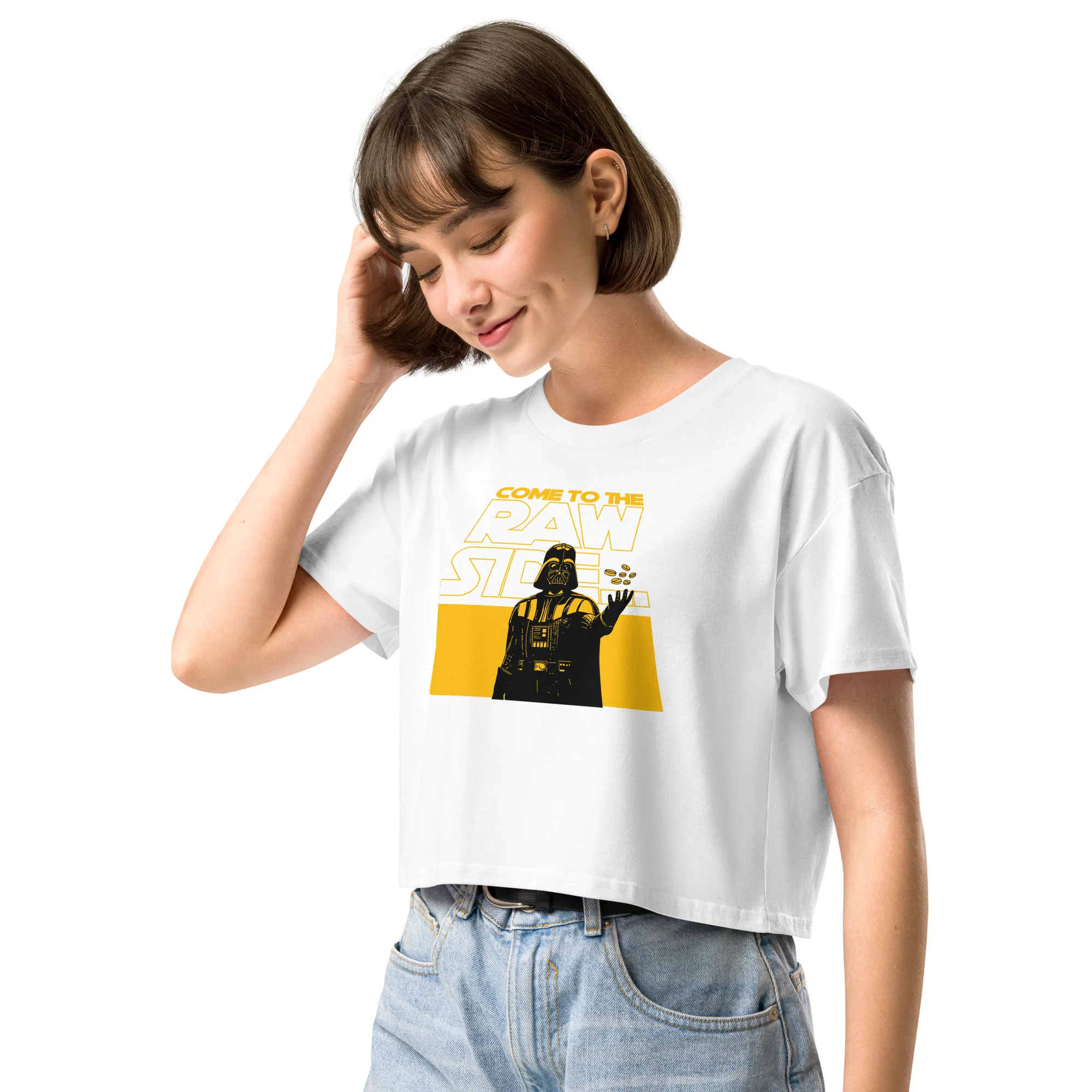 COME TO THE RAW SIDE (BLACK/GOLD) - Women’s Crop Top - Image 10