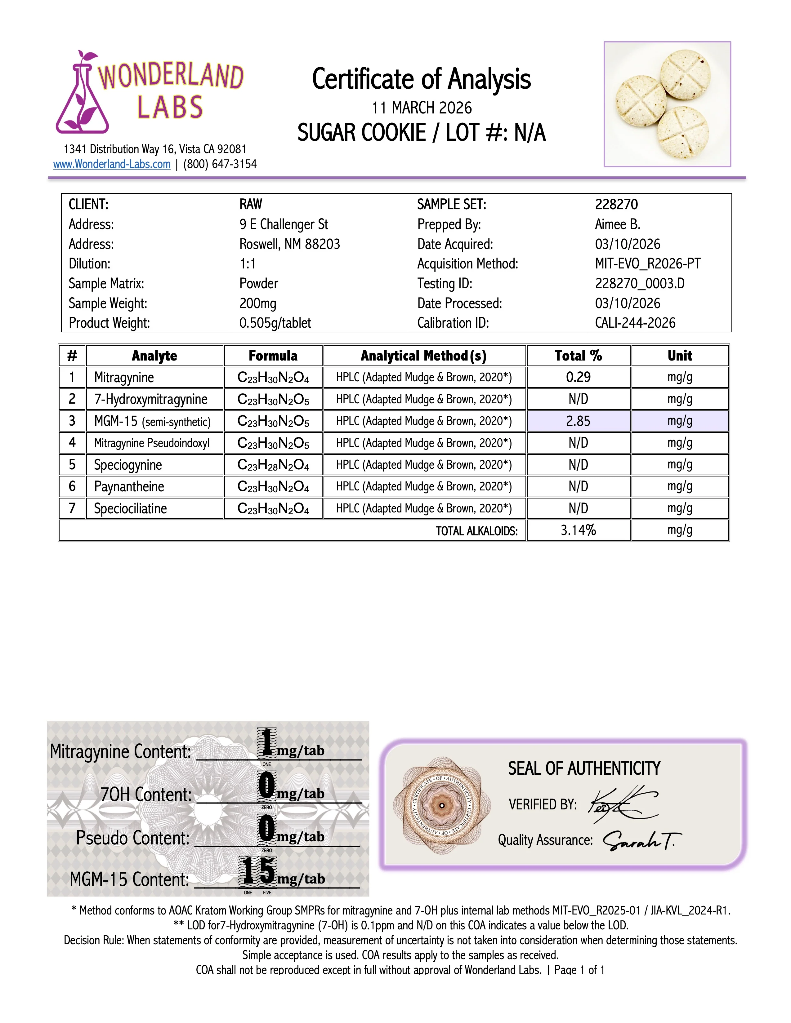 SUGAR COOKIE - 12.6MG MGM-15 TABS (NO 7-OH) - Image 10